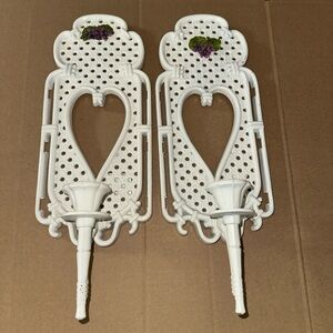 Pair Vintage Burwood Wall Sconces Farmhouse Shabby Chic wicker look